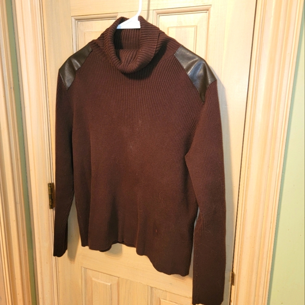 Misses sz XL Ruff Hewn brown Faux Leather Turtleneck